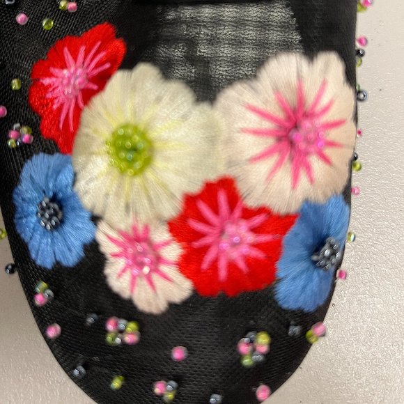 Lucy Pereda black red pink floral embroidered beaded flats mules slides 9 box - Picture 4 of 8